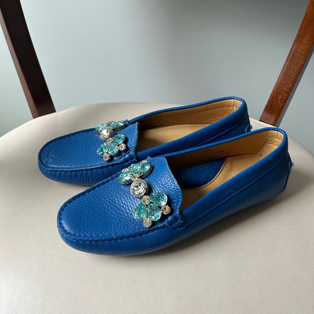Mauro Volponi blue leather jeweled loafer shoes